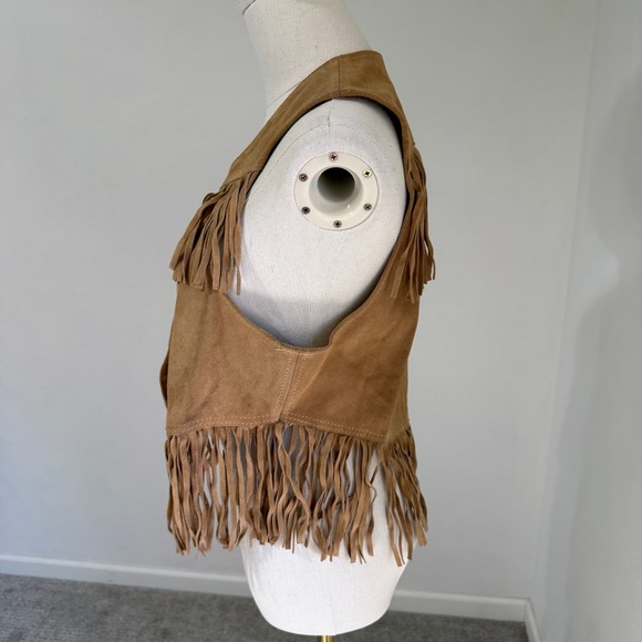 Vintage Suede Fringe Vest Women Medium Brown Boho Western Cowboy Gilet Sasson - Picture 5 of 11